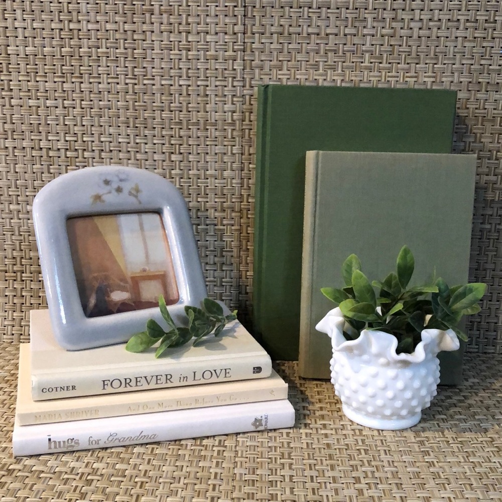 Small Vintage Blue Porcelain Floral Frame With Picture-Terragrafics California
